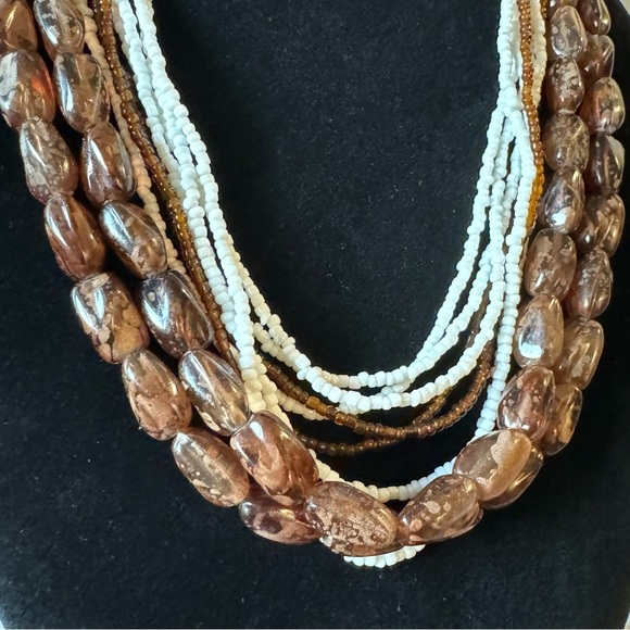 ✨2 for $30✨ Earthy Multistrand Root Beer Speckled White Seed Bead Necklace - Picture 7 of 11